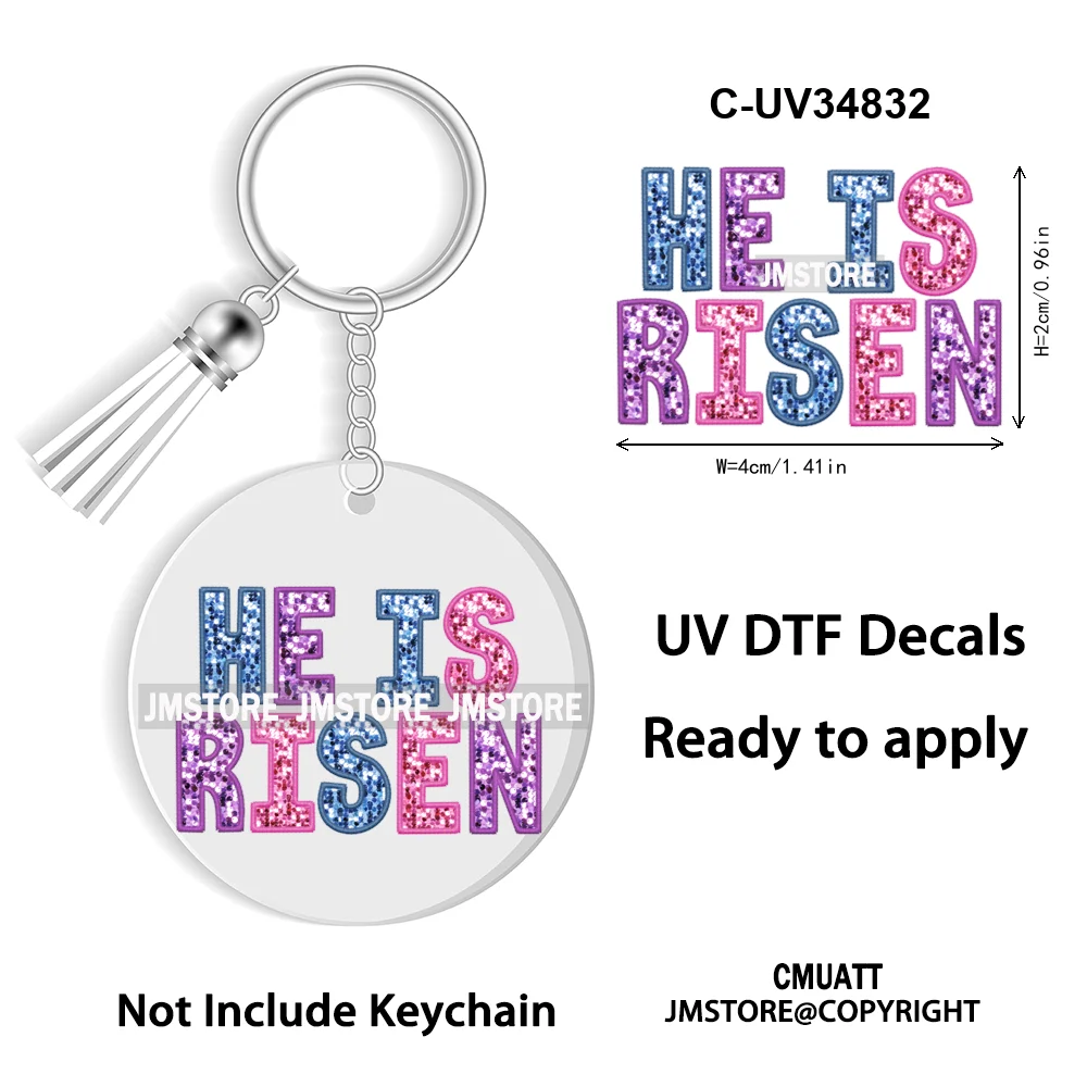 Faux Sequin Glitter Happy Easter Bow Retro Easter Bunny Blowing Bubble UV DTF Stickers for Round Circle Acrylic Keychain Keyring