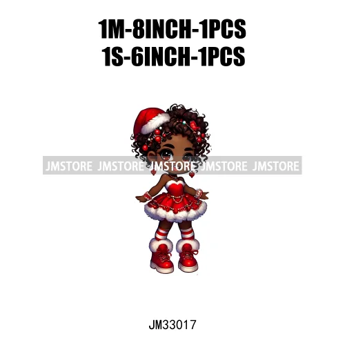 Fashion Black Santa Girls Candy Cane Afro Kids Christmas Season Iron On DTF Transfers Stickers Ready To Press For Sweatshirts