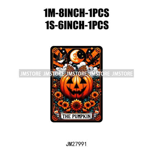 Spooky Halloween Tarot Card Pumpkin Skeleton Ghost Flower Iron On DTF Transfers Stickers Ready To Press For Sweatshirt Bags