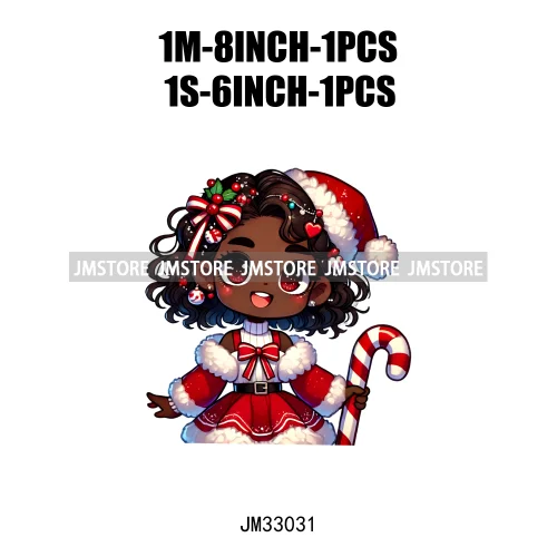 Sweet Santa African American Girly Christmas Character Holiday Vibes Xmas Iron On DTF Transfers Stickers Ready To Press T-shirts