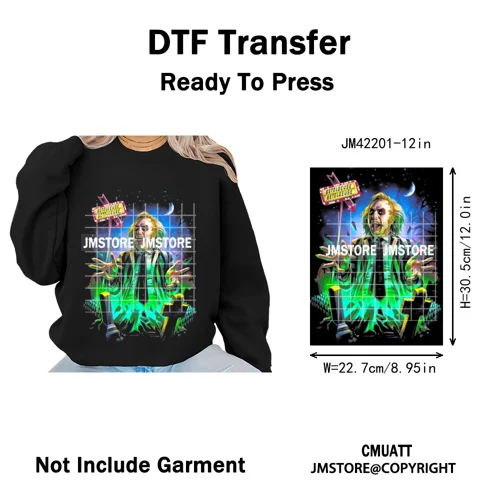 12in Retro Halftone Movie Halloween Spooky Popular Shows Iron on DTF Washable Transfers Stickers Ready to Press for Hoodies