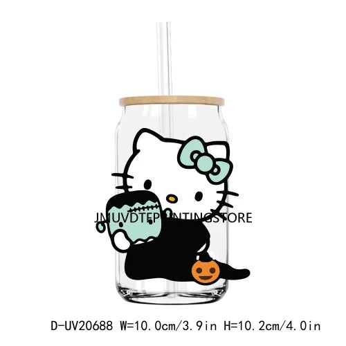 Halloween Cartoon Hello Cat With Pumpkin UV DTF Transfers Stickers Decals For Libbey Cold Cups Mugs Tumbler Waterproof DIY Logo