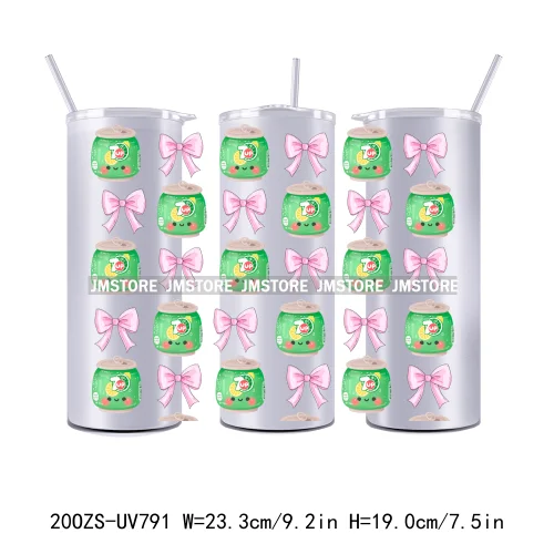 Girly Coquette Bow Drink Soda Can 20OZ UV DTF Straight Wrap Transfers Stickers Custom Labels Durable Waterproof Logo For Tumbler