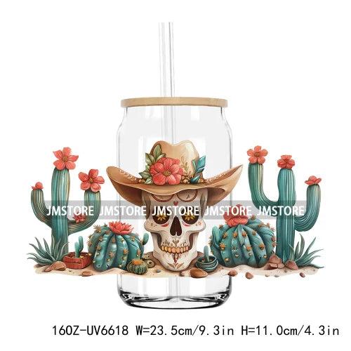 Western Desert Cactus Plants 16OZ UV DTF Cup Wrap Transfers Stickers Custom Labels Durable Waterproof Logo For Libbey Glass Can