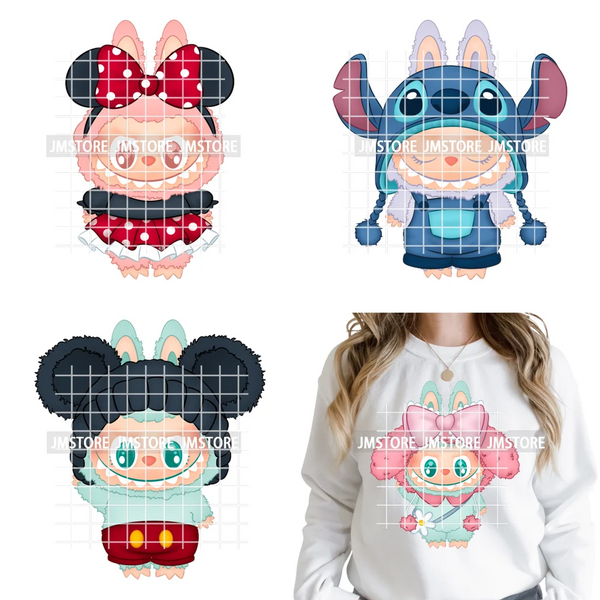 Cute Baby Cartoon Monster Doll Character Bow Girly Washable Decals Iron On DTF Heat Transfer Stickers Ready To Press for Clothes