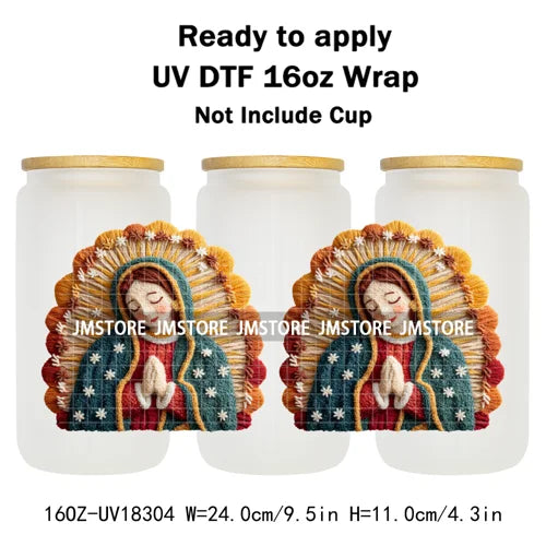 Faux Yarn Christmas Reindeer UV DTF Cup Wrap Ready To Apply Transfer Stickers Durable 16OZ Tumbler Wraps For Libbey Glass Can