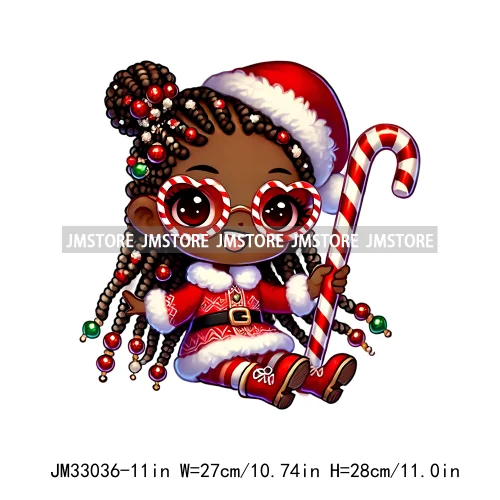 Sweet Santa African American Girly Christmas Character Holiday Vibes Xmas Iron On DTF Transfers Stickers Ready To Press T-shirts