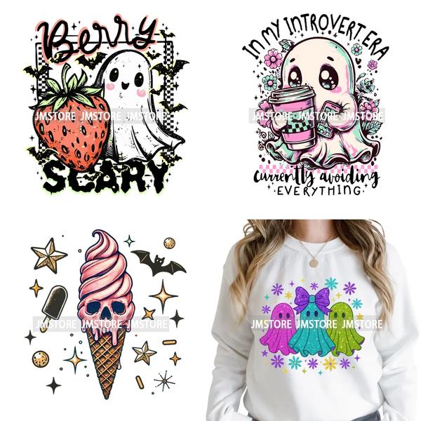 Funny Cute Ghost Preppy Spooky Season Sarcastic Halloween Iron on DTF Washable Transfers Stickers Ready to Press for T-shirts
