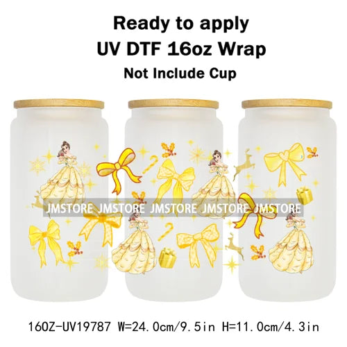 Coquette Princess Christmas Gifts 16OZ UV DTF Cup Wraps Ready To Apply Waterproof Transfer Stickers For Libbey Glass Can Cartoon