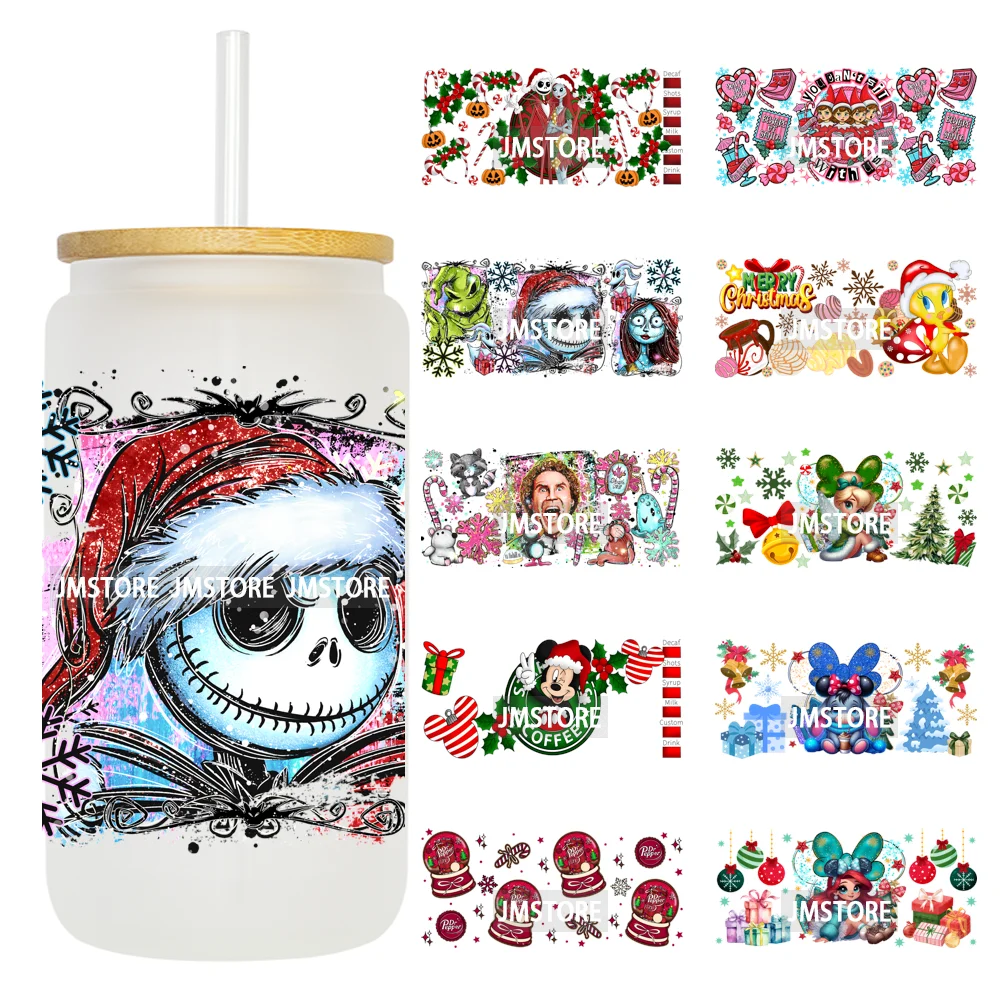Christmas Couple Cartoon Princess UV DTF Cup Wrap Ready To Apply Transfer Sticker Custom 16OZ Tumbler Wraps For Libbey Glass Can