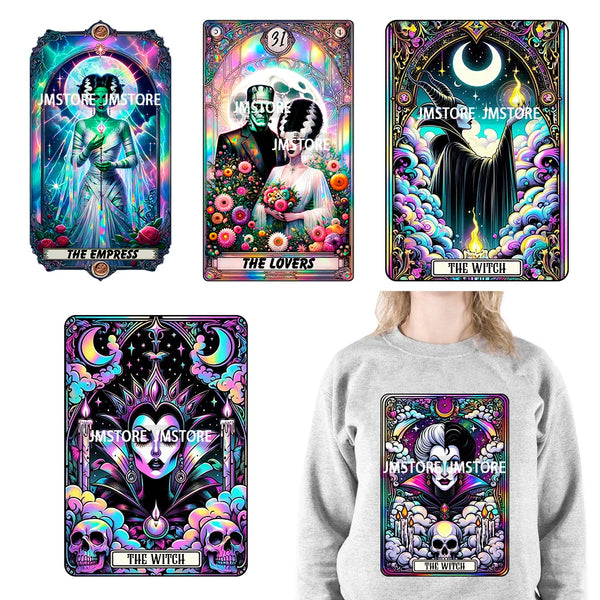 Custom Horror Halloween Emperor Empress Witch Skull Tarot Card Decals DTF Iron On Transfers Stickers Ready To Press For Clothing