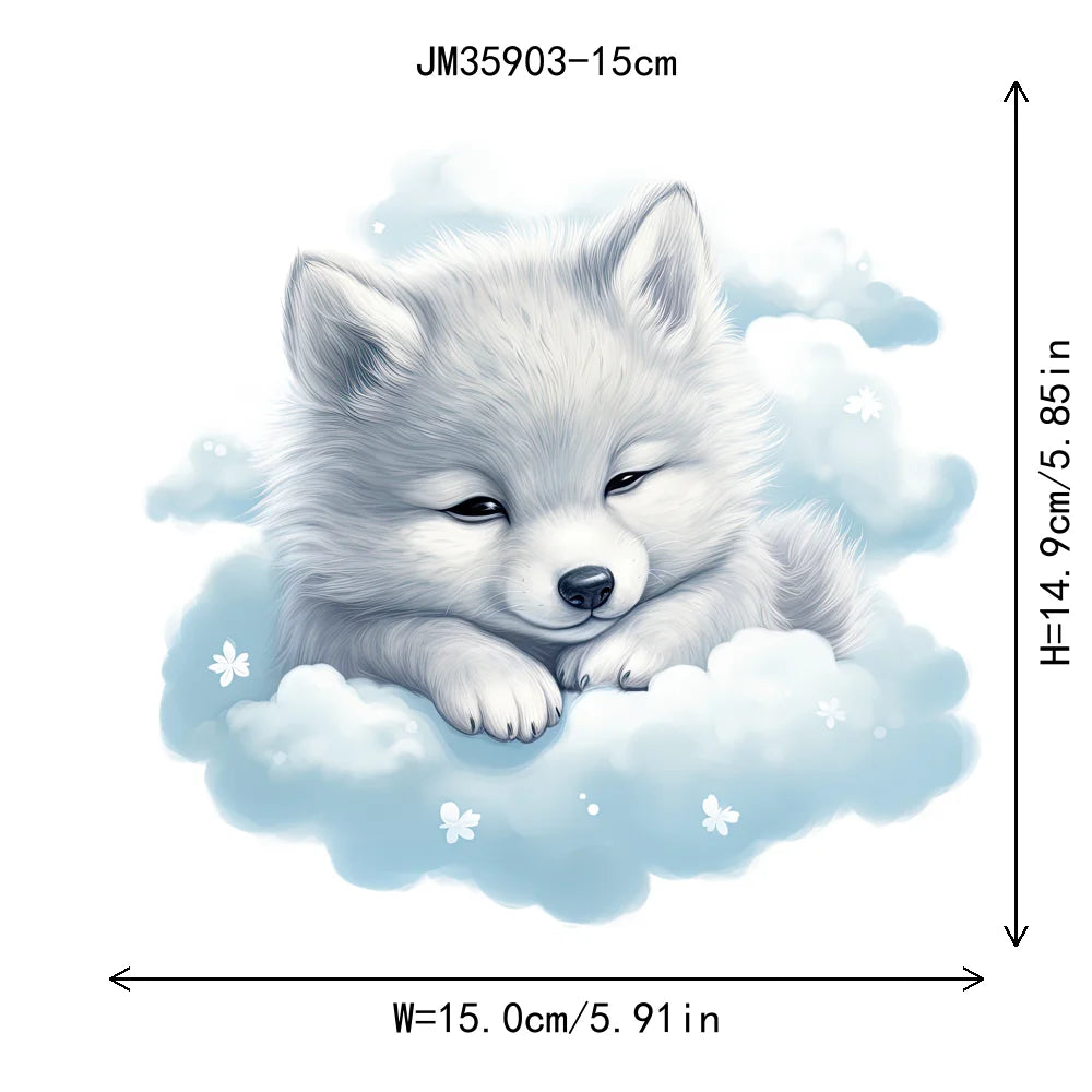 15cm 5.9in Kid Cloud Animal Tiger Lion Iron On Heat Transfer Sticker For Clothes DTF Print Vinyl Thermal Washable T-Shirt Decal