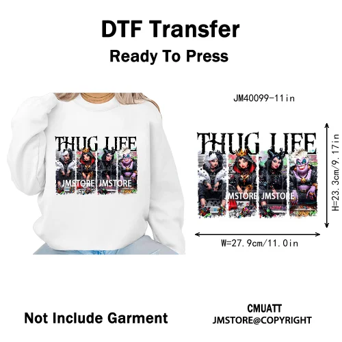 Old School Halloween Horror Movie Killer Bad Queen Thug Life Iron on DTF Washable Transfers Stickers Ready to Press for Clothes