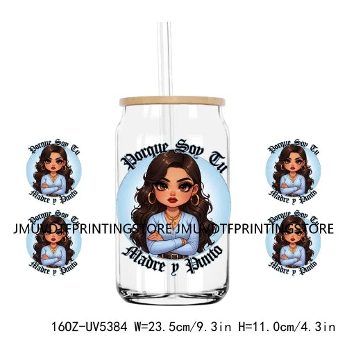 Mother's Day Daughter Son Latina Mexican Mama 16OZ UV DTF Cup Wrap Transfer Sticker Custom Waterproof Logo For Libbey Glass Can