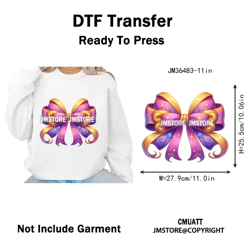 Colorful Princess Vibes Coquette Girly Kids Pastel Bows Printed Decals Iron on DTF Transfer Stickers Ready to Press for Clothes