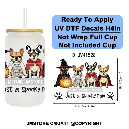Spooky Highland Cow Halloween Ghosts Pumpkin UV DTF Decals Ready To Apply Waterproof Transfer Stickers For 16OZ Libbey Glass Can