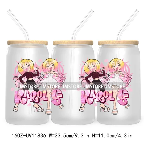 Cartoon Girls Bichota Doll Season Concert Wire Heart Manana Sera Bonito UV DTF Stickers Cup Wraps For 16OZ Libbey Glass Can