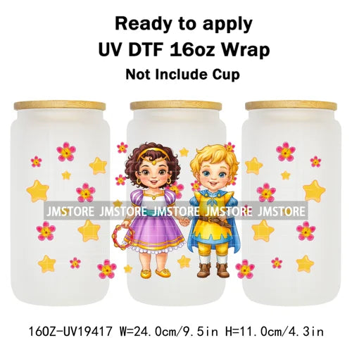 Kids Cartoon Character Flowers Butterfly 16OZ UV DTF Cup Wraps Ready To Apply Waterproof Transfer Stickers For Libbey Glass Can