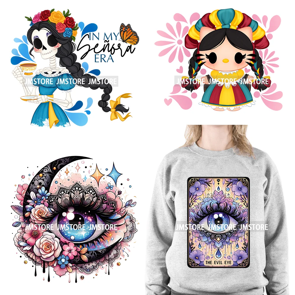 3d Evil Eye Tarot Cards Latina Mexican Culture Floral Thermal Decals DTF Iron On Transfers Stickers Ready To Press For Clothes