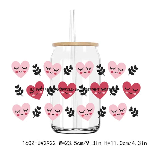 Leopard Hearts XOXO Valentines 16OZ UV DTF Cup Wrap Transfers Stickers Custom Labels DIY Waterproof Logo For Libbey Glass Can