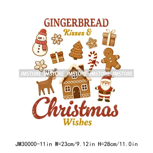 Merry Christmas Santa Claus Gingerbread Cookie Baking Coffee Vibes Iron On DTF Transfers Stickers Ready To Press For Clothing