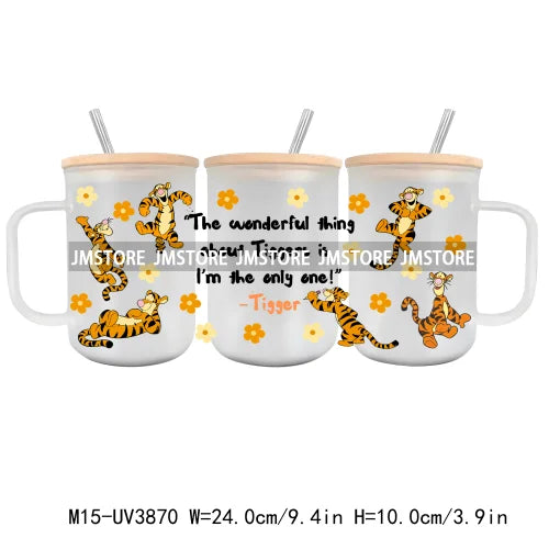 Cartoon Best Friends UV DTF Glass Can Wrap For 15OZ Mug Glass Cup Transfer Stickers DIY Custom Logo Labels Cute Cat Sunflowers