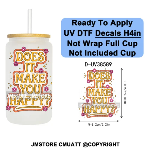 Bookish Positive Quotes Self Care UV DTF Transfer Stickers Decals Ready To Apply Waterproof For 16OZ Libbey Glass Can Tumbler