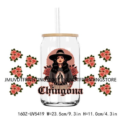 Proud Latina Chicano Girl With Rose UV DTF Transfer Stickers Decal For Libbey Cold Cups Mugs Tumbler Waterproof DIY Logo Mexican