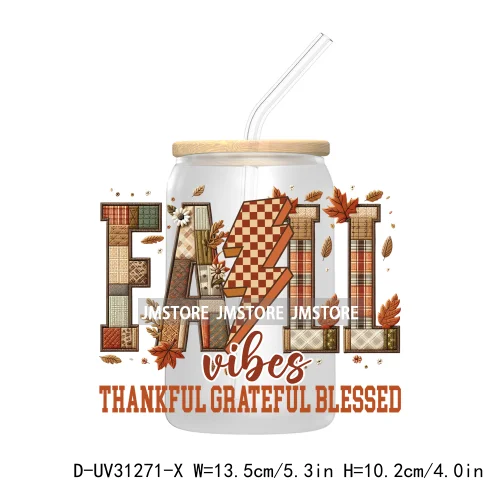 Thanksgiving Pumpkin Fall Bible Verse UV Sticker Decal For Libbey Cold Cup Mug Tumbler Transfer Sticker Coquette Bow Jesus Cross