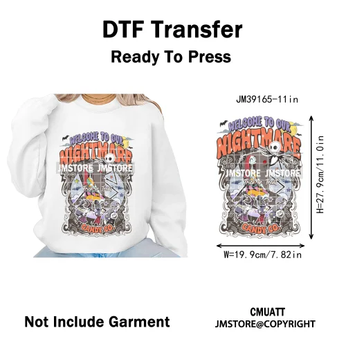 Happy Halloween Cartoon Movie Character Pumpkin Spooky Vibes Iron on DTF Washable Transfers Stickers Ready to Press for Clothing