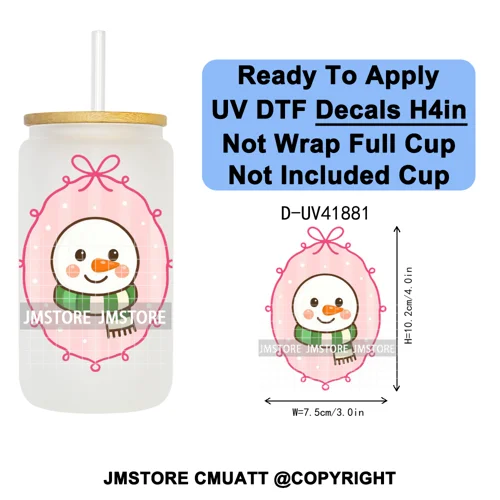 Preppy Christmas Stamps Xmas Card UV DTF Transfer Stickers Decals Ready To Apply Waterproof For 16OZ Libbey Glass Can Tumbler