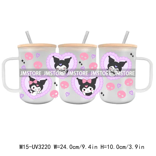 Cartoon Best Friends UV DTF Glass Can Wrap For 15OZ Mug Glass Cup Transfer Stickers DIY Custom Logo Labels Cute Cat Sunflowers