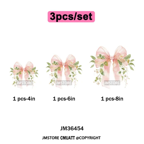 Pink Bow Silk Wedding Coquette Girl Ribbon Tied Printing Iron on DTF Thermal Transfers Stickers Ready to Press for Clothing Bags