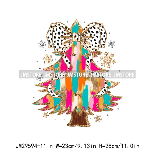 Colorful Faux Sequins Glitter Coquette Bow Christmas Girly Winter Deer Tree Candy Iron On DTF Heat Transfer Stickers For Hoodies