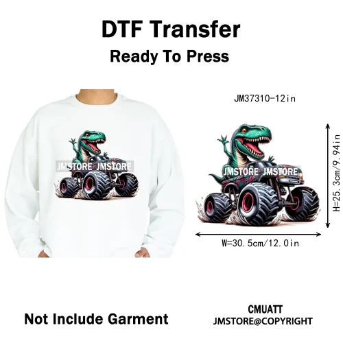 12in Monster Trucks Are My Jam Urban Graffiti Racing Rules Iron on Washable DTF Transfers Stickers Ready to Press for Clothing