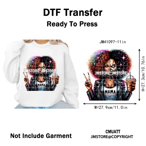 Horror Afro Mama Coffee Lover Scary Girly Killer Halloween Movie Iron on DTF Transfers Stickers Ready to Press for Textile Bags