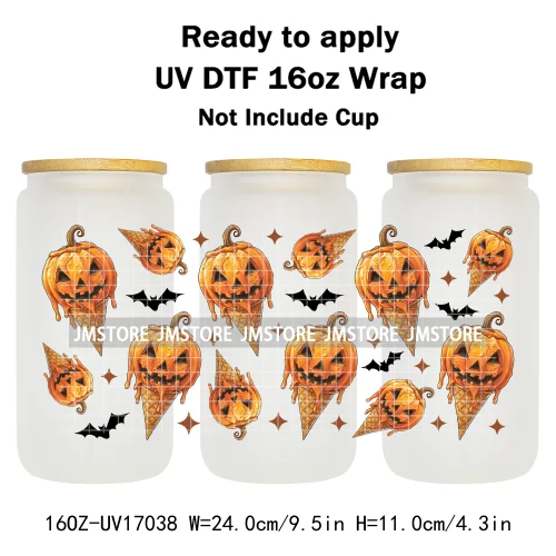 Ice Cream Halloween Killers Horror Characters UV DTF Stickers Ready To Apply Cup Wrap Custom Labels For 16OZ Libbey Can Glass