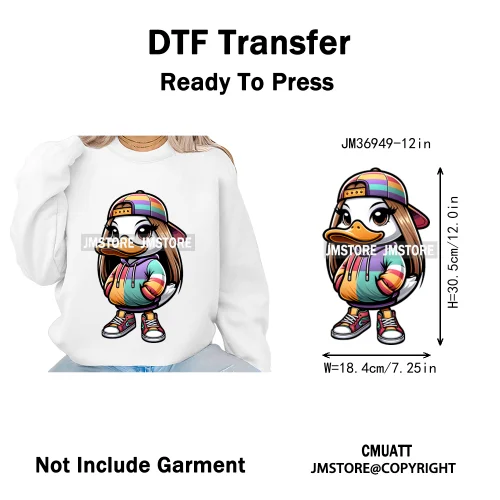 12in Girls Female Teddy Bear Duck Urban Sneakers Animal Washable Iron on DTF Transfers Stickers Ready to Press for T-shirts Bags