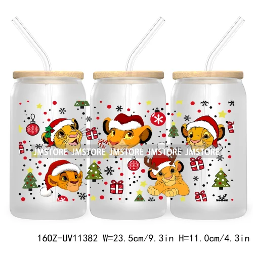 Cute Kids Cartoon Character With Christmas Lights Tree Xmas Holiday UV DTF Transfer 16OZ Libbey Glass Can Wrap Ready to Apply