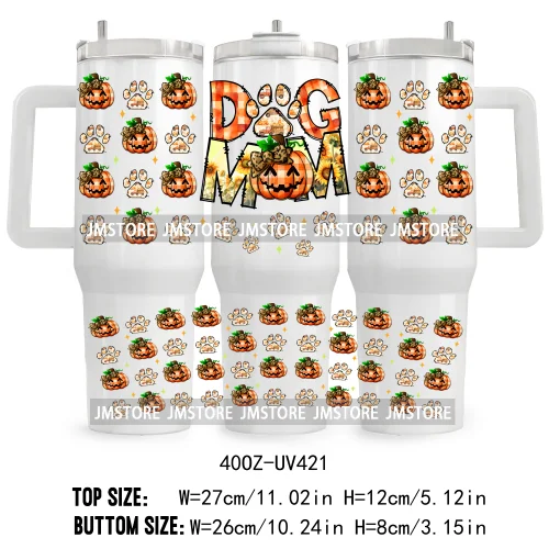 Retro Pumpkin Season Bow UV DTF 40OZ Tumbler Wrap Ready To Apply Good Quality Waterproof Dog Mom Fall Mama Transfer Stickers