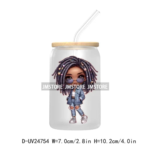 Black Chibi Girl UV DTF Transfers Stickers Decals For Libbey Cold Cups Mugs Tumbler Waterproof DIY Craft Beautiful Afro Woman