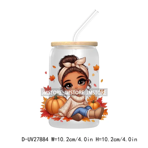 Latina Chibi Autumn Baby Little Girl UV DTF Transfer Stickers Decals For Libbey Cold Cups Mugs Tumbler Fall Vibes Pumpkin Season