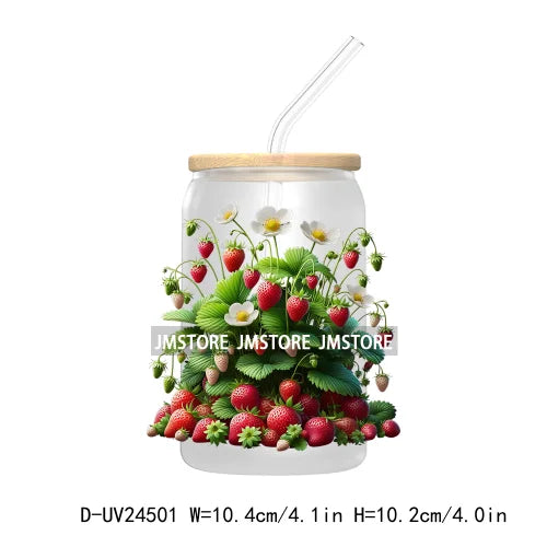 Wild Floral Strawberry With Leaves Fruit UV DTF Transfers Stickers Decals For Libbey Cold Cups Mugs Tumbler Waterproof DIY Craft