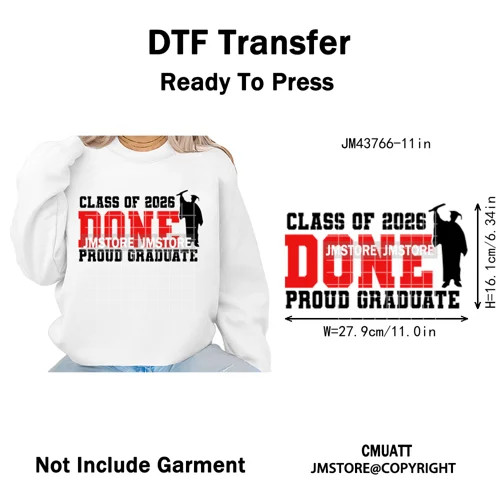 Class of 2026 High School Senior Edition Graduate Season Iron on Washable DTF Heat Transfer Stickers Ready to Press for Clothing