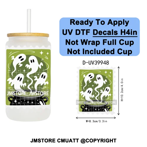 Halloween Stamps Trick Or Treat UV DTF Decals Ready To Apply Waterproof Transfer Stickers DIY Crafts For 16OZ Libbey Glass Can