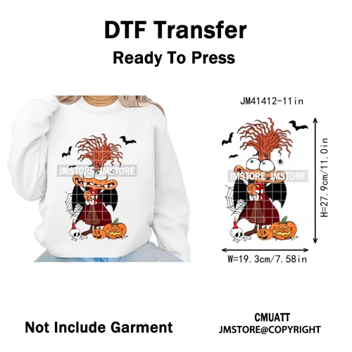 Funny Cartoon Movie Character Halloween Pumpkin Coquette Iron on DTF Washable Heat Transfer Stickers Ready to Press for Clothes