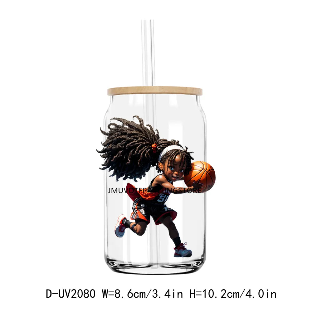 Afro Sport Girl Cheer Leader UV DTF Transfers Stickers Decals For Libbey Cold Cups Mugs Tumbler Waterproof DIY Craft