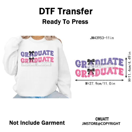 College Mega Senior 2K26 Coquette Class of 2026 Iron on Washable DTF Heat Transfers Stickers Ready to Press for Textiles Bags