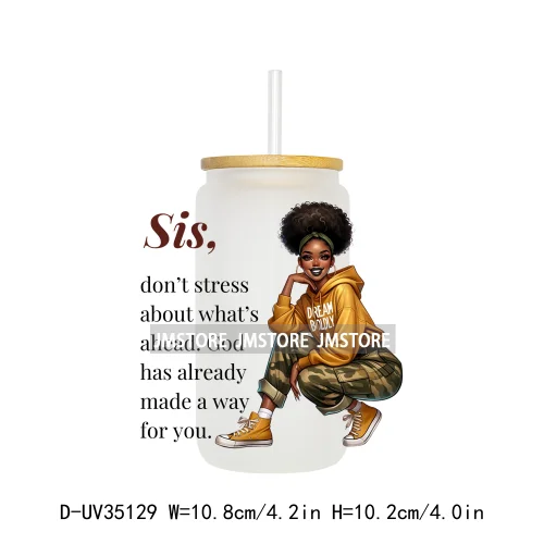 Christian Quotes Afro Pray Girl UV DTF Transfer Stickers Decals Ready To Apply Waterproof For 16OZ Libbey Glass Can Cups Tumbler
