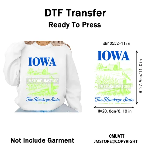 Colorful US State Love Travel Landmark Animal Icons Printing Iron on DTF Washable Transfers Stickers Ready to Press for T-shirts